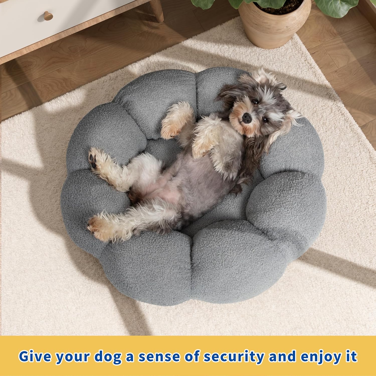 Pet Calming Fluffy Flower Plush Round Donut Cuddler Bed