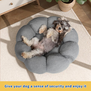 Pet Calming Fluffy Flower Plush Round Donut Cuddler Bed
