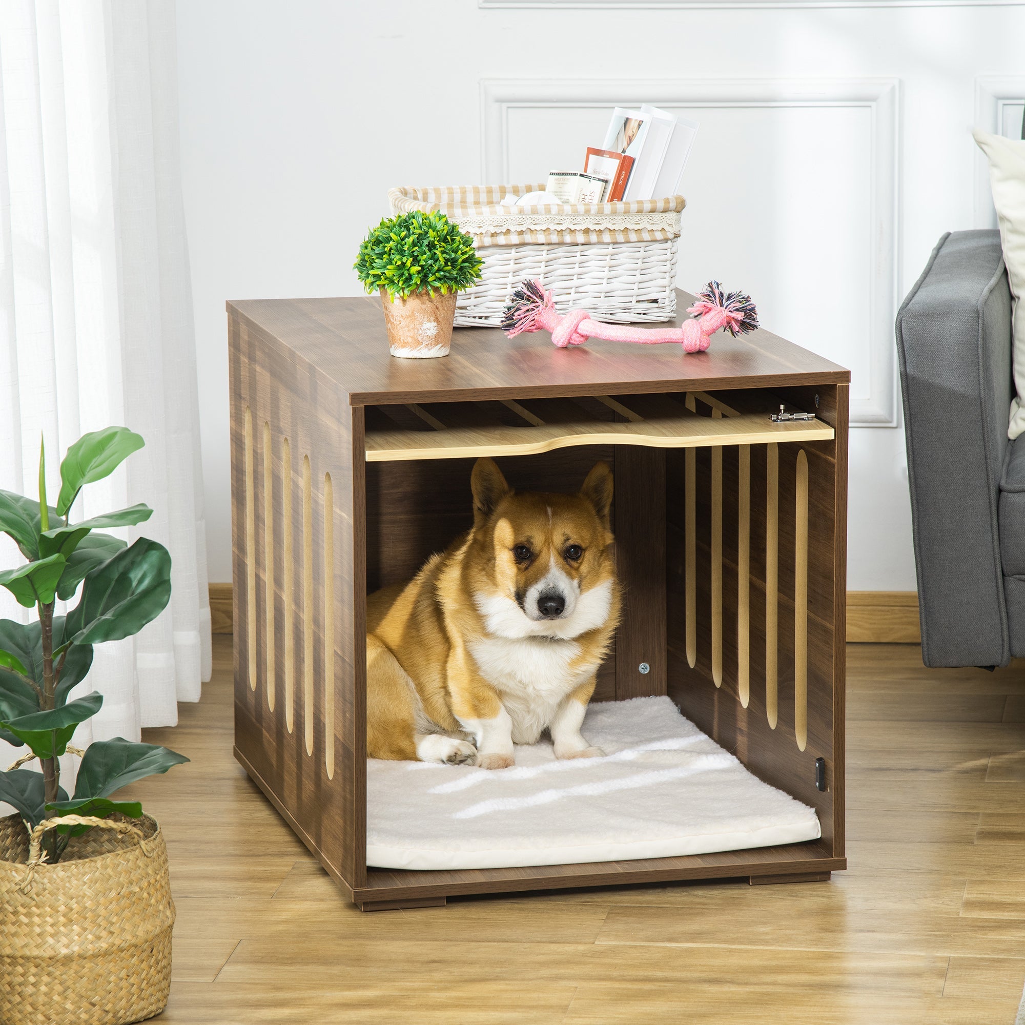 Furniture Style Dog Crate End Table With Cushion And Lock