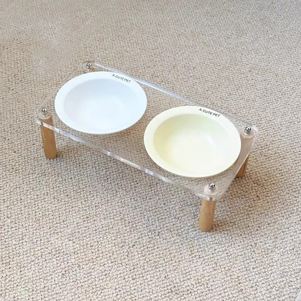 Ceramic Anti-Tumble Raised Pet Food And Water Double Bowl Stand