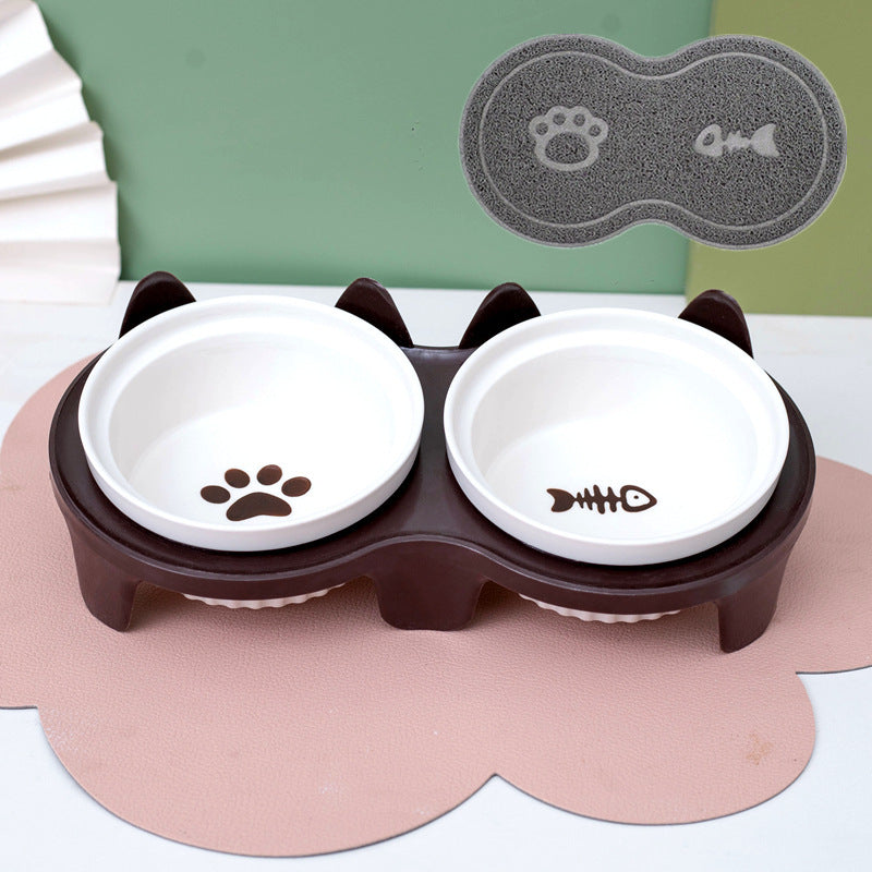 Bowl Ceramic Double Bowl Water Bowl Tall Diagonal Pet Bowl supplies