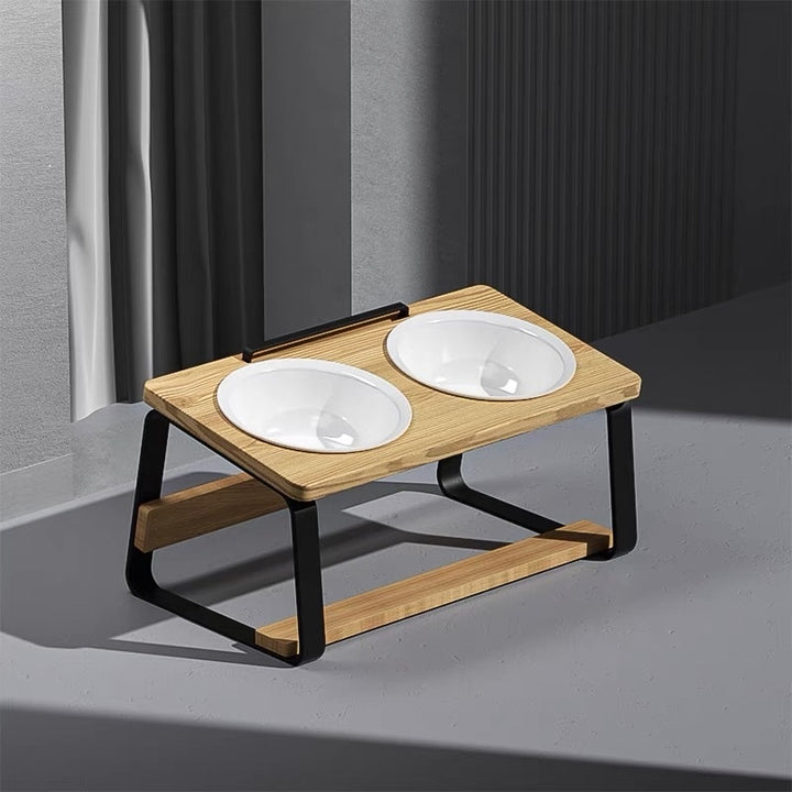 Ceramic Double Bowl Pet Feeding Water Holder Anti Neck Strain Stand