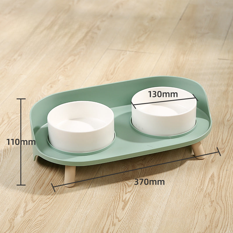 Pet Tilted Double Bowl Cervical Protection Spill Proof Feeder Bowl