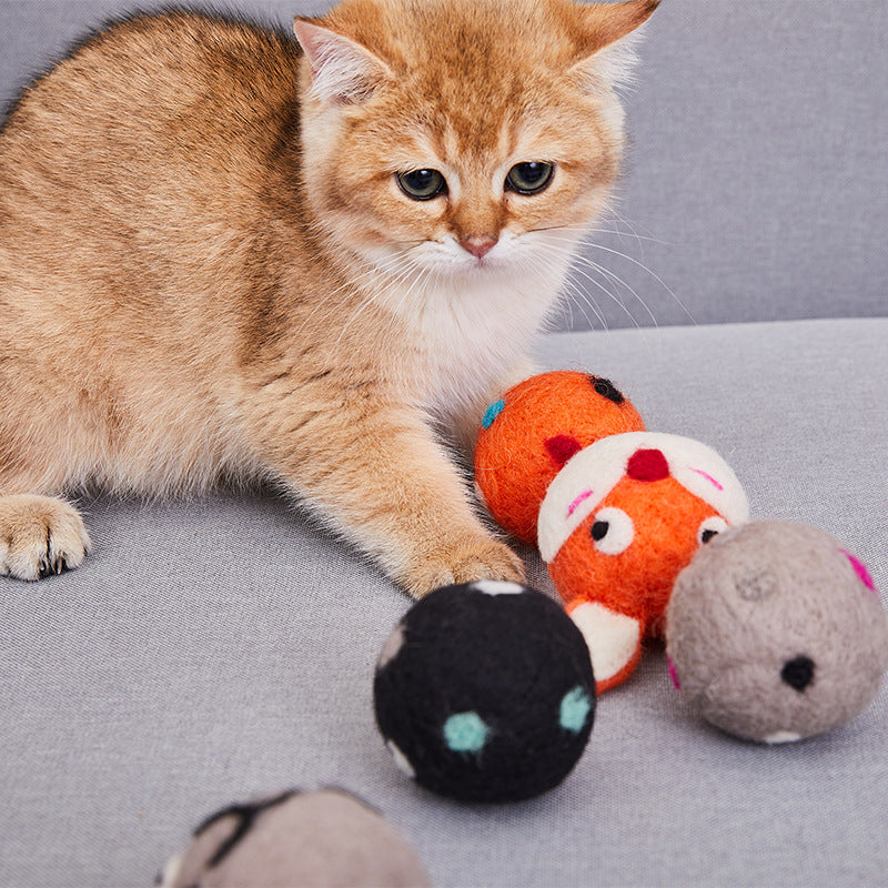 Colorful Felt Stretch Ball Bell Interactive Pet Chew Toy