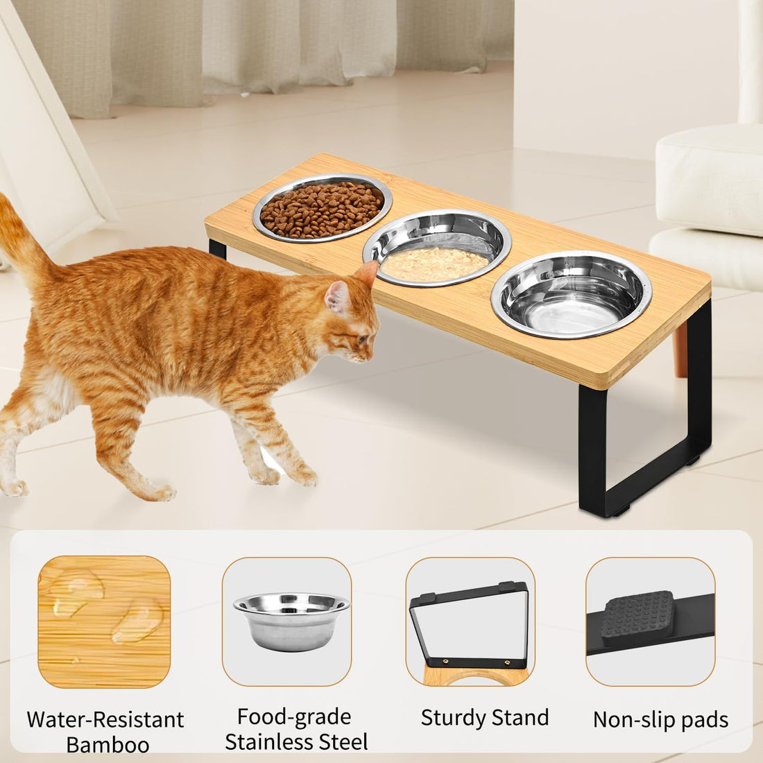 Pet Iron Wood Combined Feeding Rack With Bowl Stand