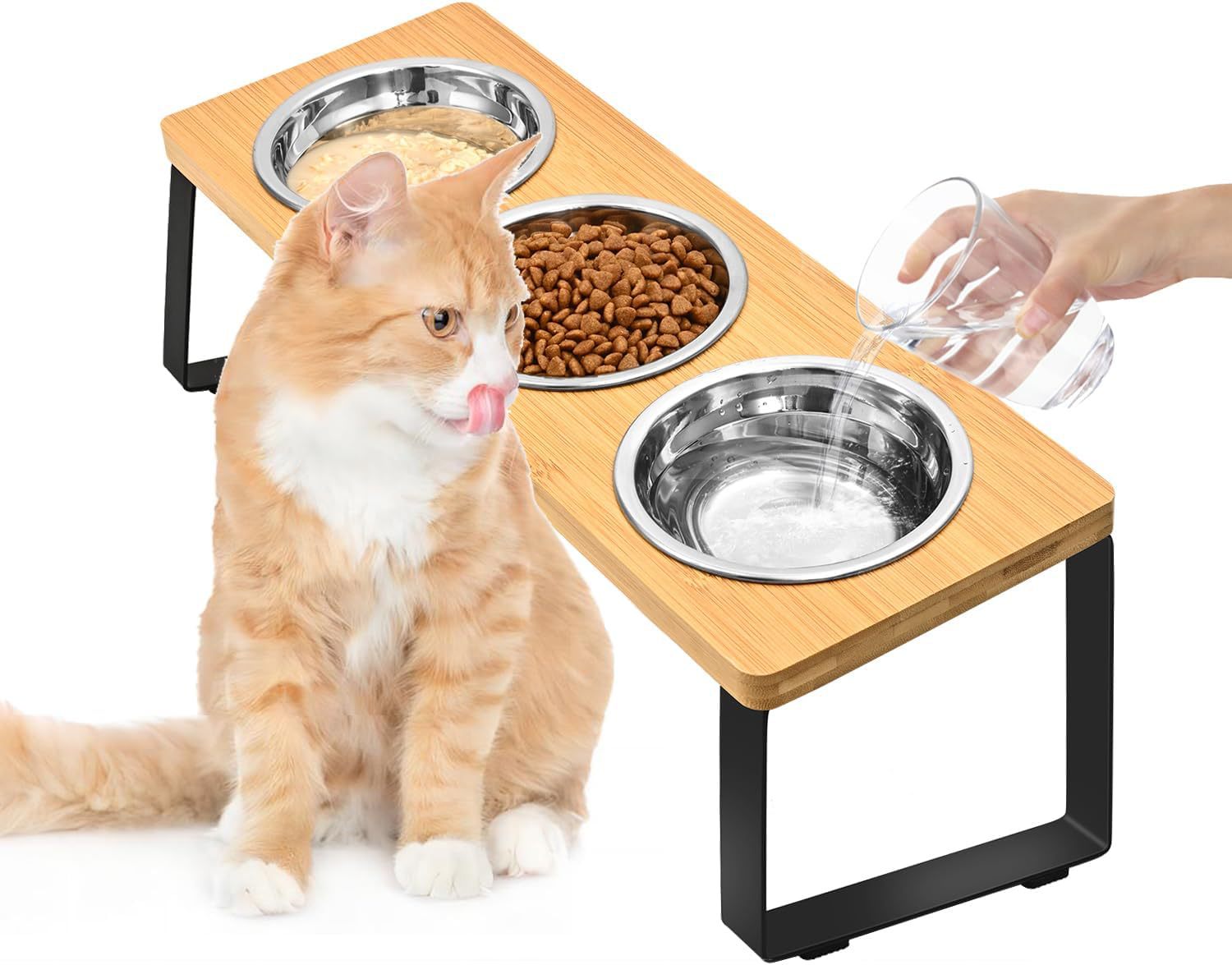 Pet Iron Wood Combined Feeding Rack With Bowl Stand