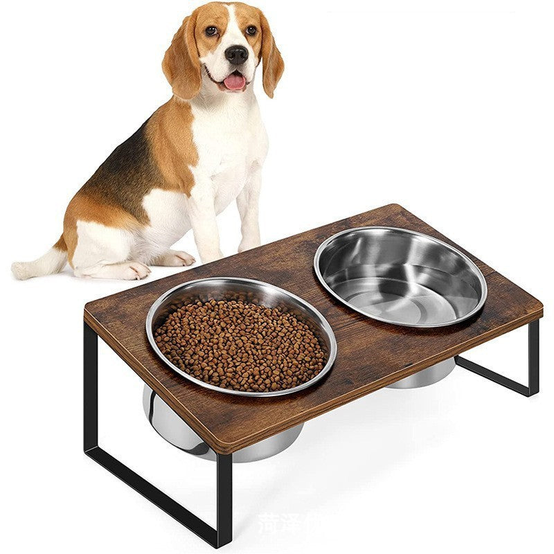 Pet Iron Wood Combined Feeding Rack With Bowl Stand
