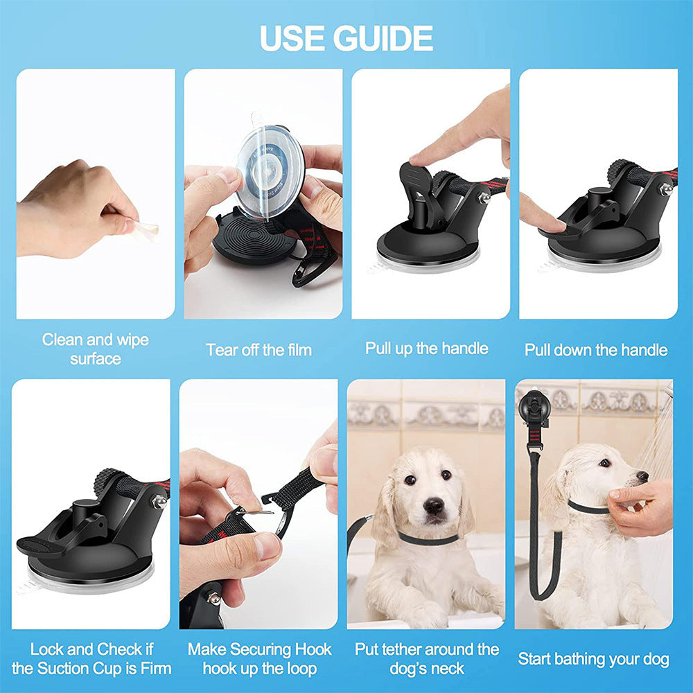 Pet Bathing Suction Cup Restraint System For Safe Grooming Control