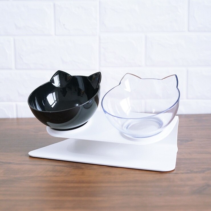 Non Slip Double Pet Bowl Raised Stand Cervical Protection Transparent Feeder