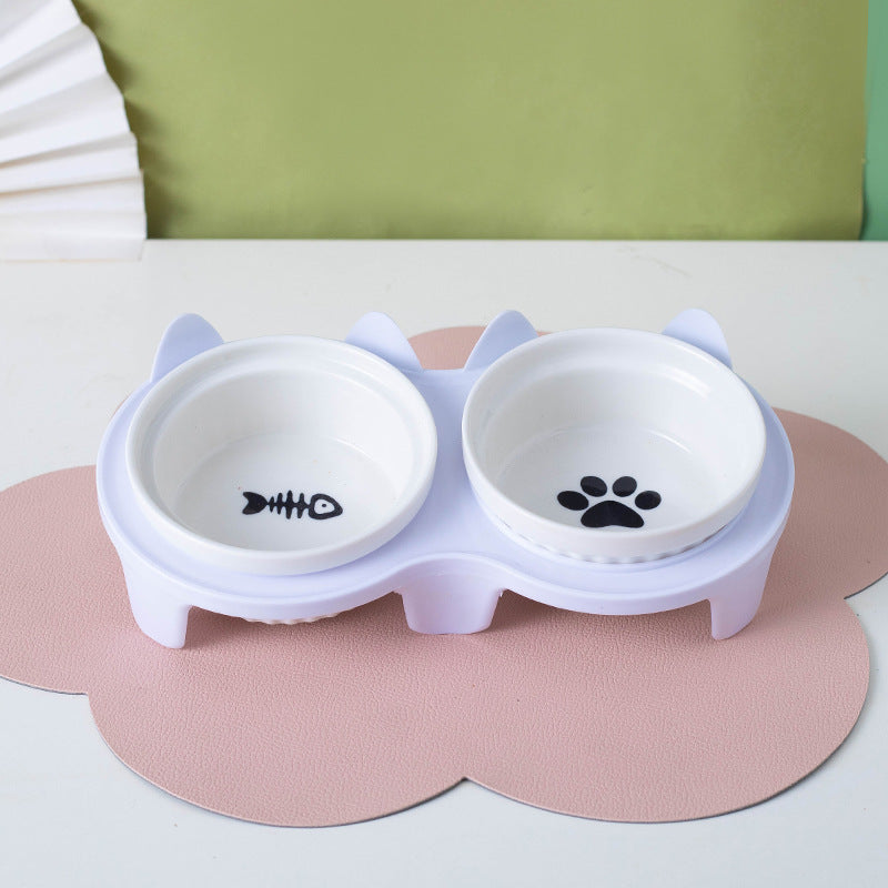 Bowl Ceramic Double Bowl Water Bowl Tall Diagonal Pet Bowl supplies
