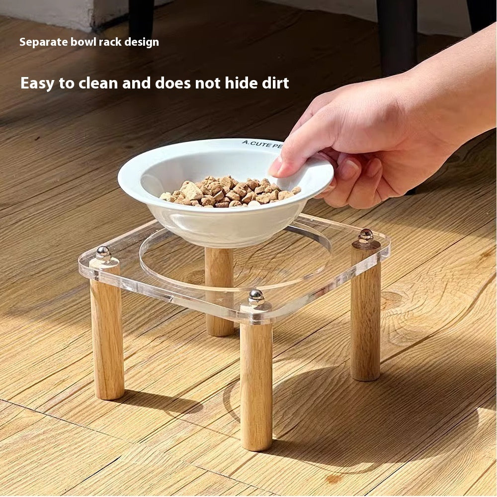 Ceramic Anti-Tumble Raised Pet Food And Water Double Bowl Stand