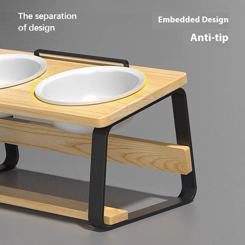 Ceramic Double Bowl Pet Feeding Water Holder Anti Neck Strain Stand