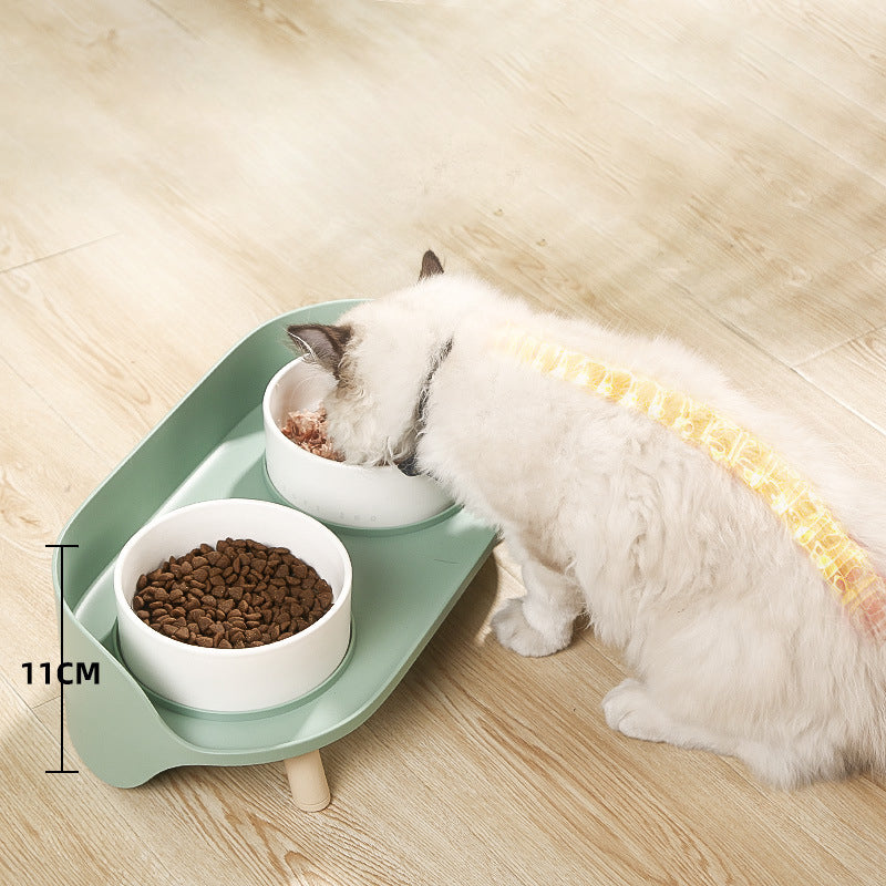 Pet Tilted Double Bowl Cervical Protection Spill Proof Feeder Bowl