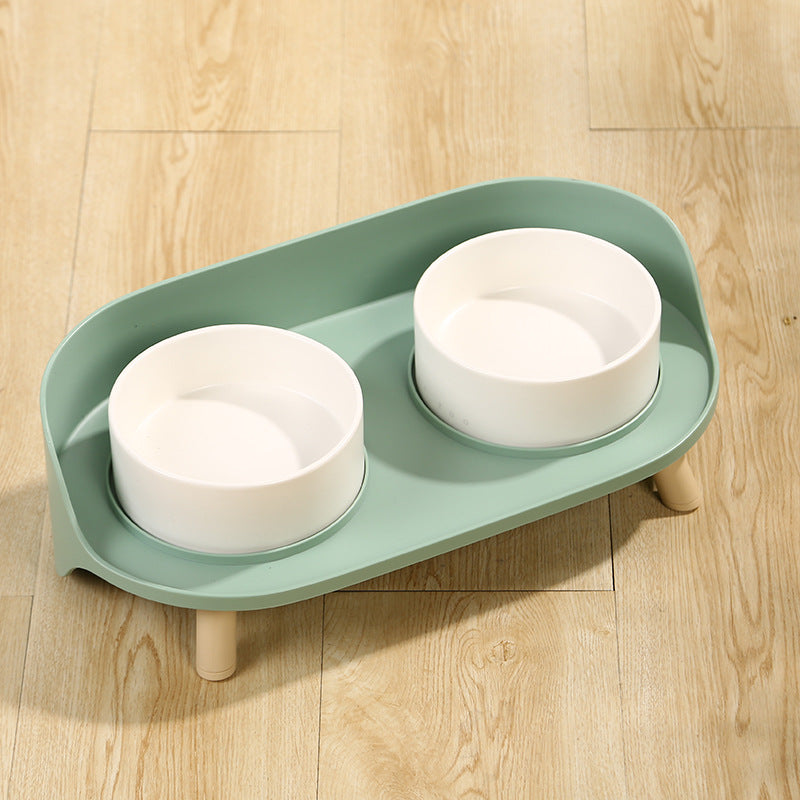 Pet Tilted Double Bowl Cervical Protection Spill Proof Feeder Bowl