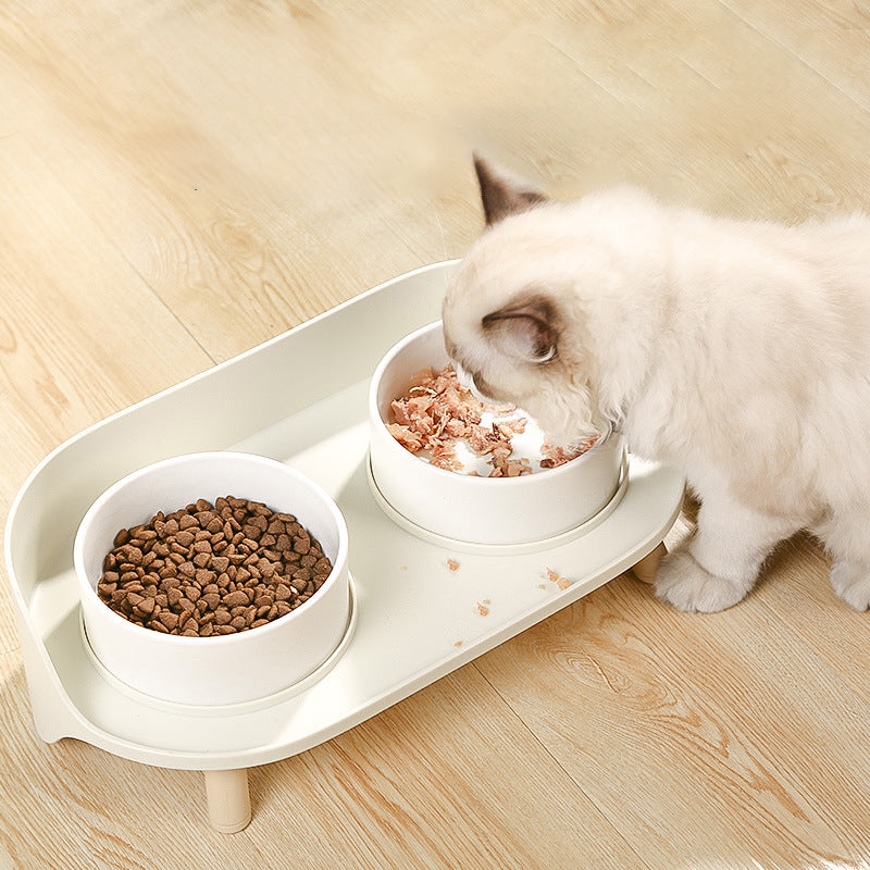 Pet Tilted Double Bowl Cervical Protection Spill Proof Feeder Bowl