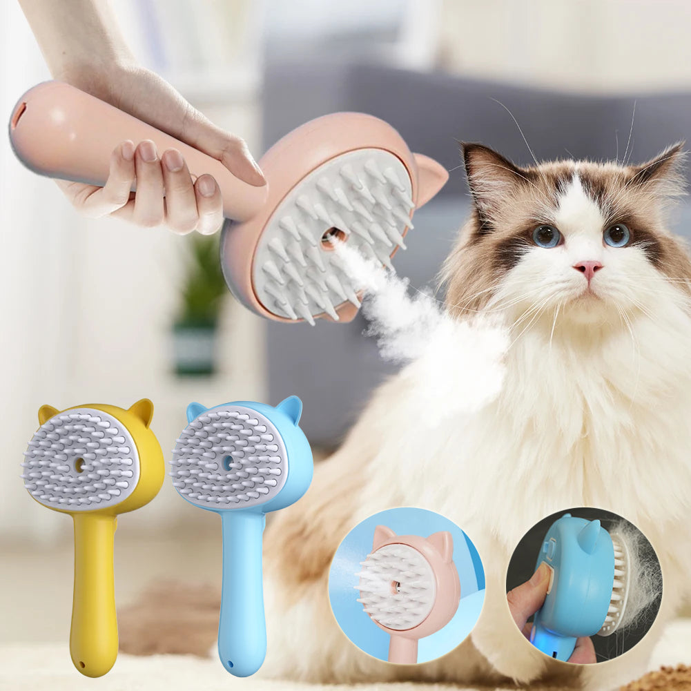 Rechargeable Pet Grooming Brush With Mist And Self-Cleaning Function