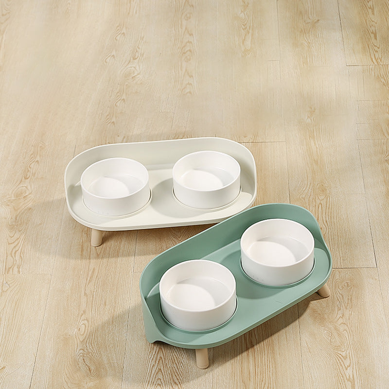 Pet Tilted Double Bowl Cervical Protection Spill Proof Feeder Bowl
