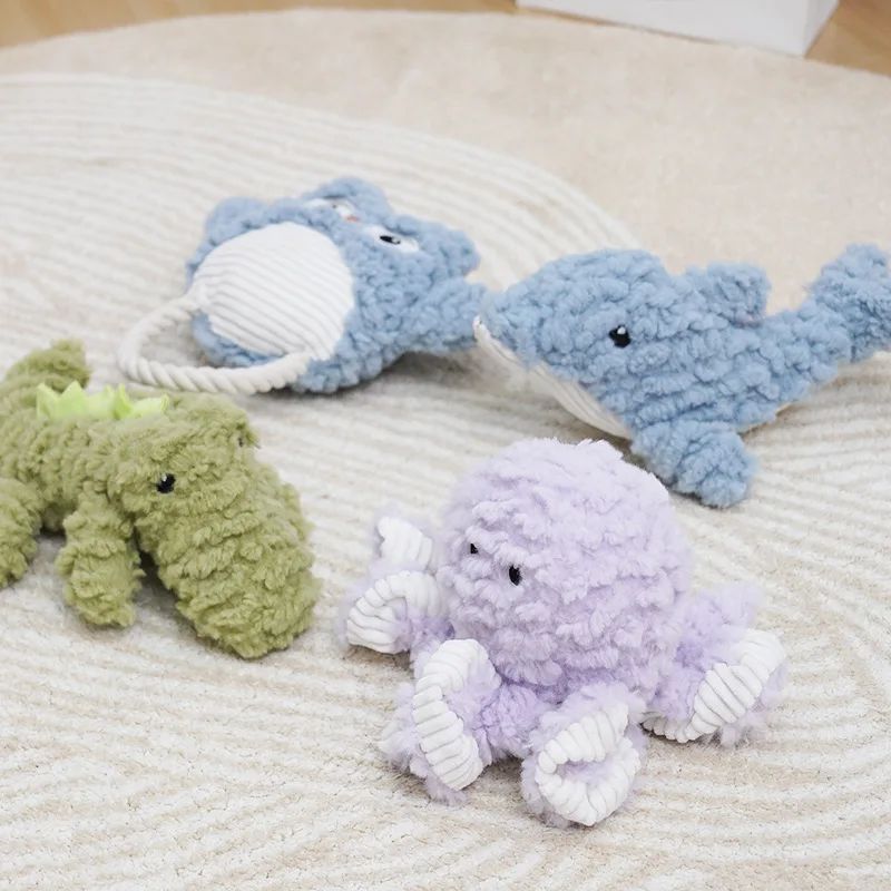 Plush Animal Shape Bite Resistant Squeaky Corduroy Pet Toy Training Accessory