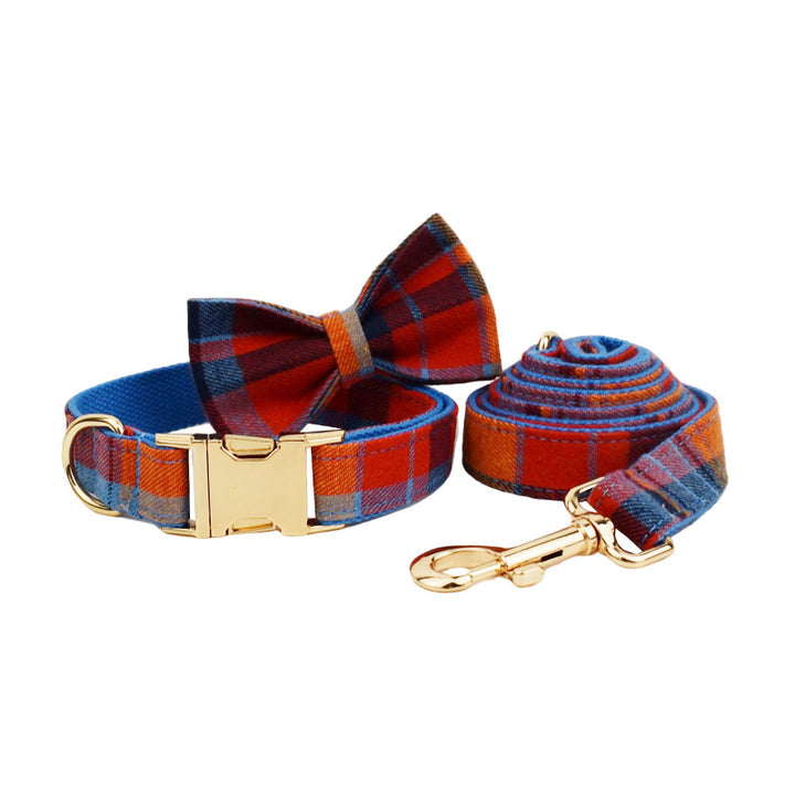 Pet Velvet Plaid Collar Hand Rope Bandana Set