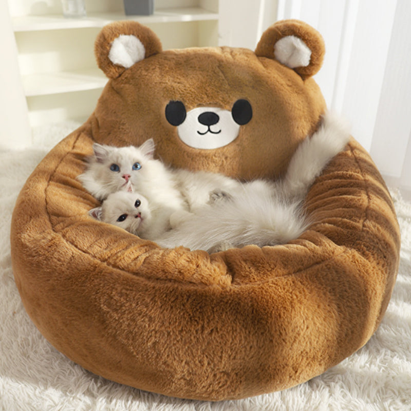 Pet Cute Indoor Tent Cave Removable Washable Cushioned Fluffy Calming Plush Sleep Cuddle Bed