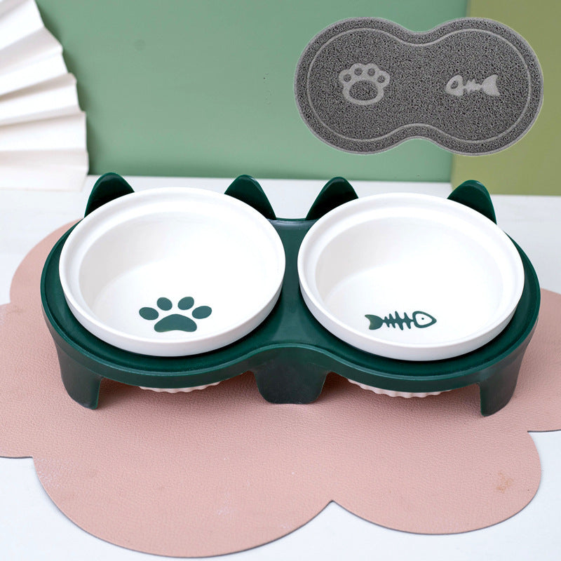 Bowl Ceramic Double Bowl Water Bowl Tall Diagonal Pet Bowl supplies