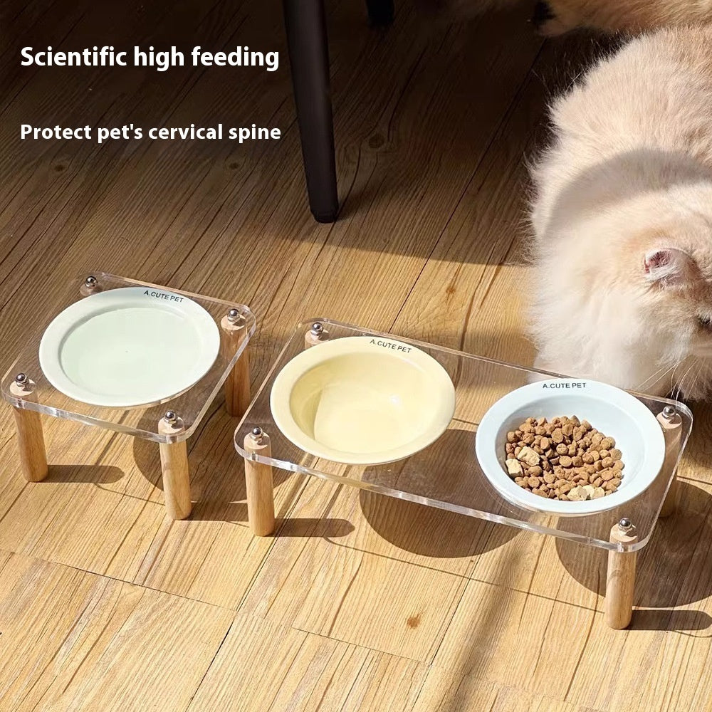 Ceramic Anti-Tumble Raised Pet Food And Water Double Bowl Stand