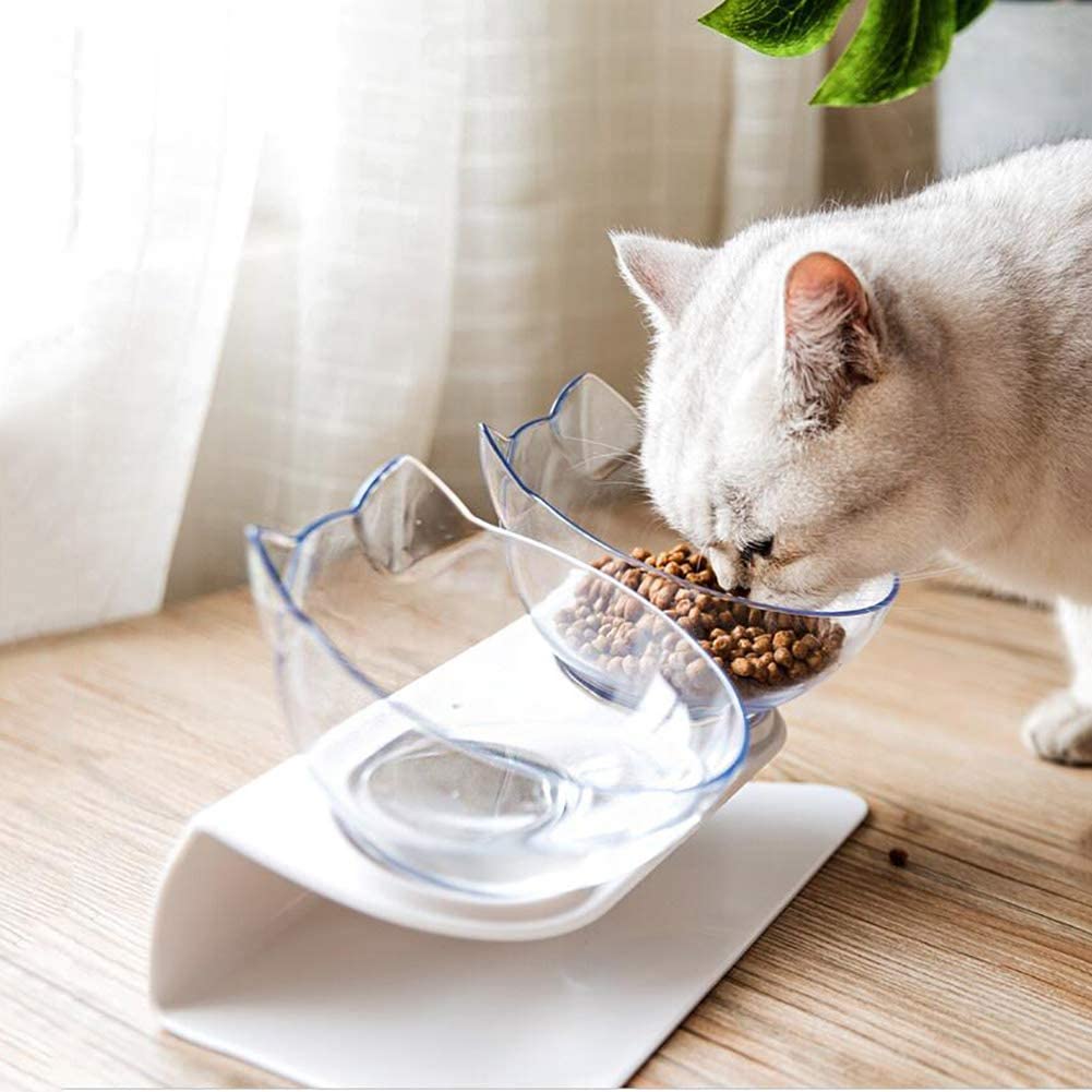 Non Slip Double Pet Bowl Raised Stand Cervical Protection Transparent Feeder