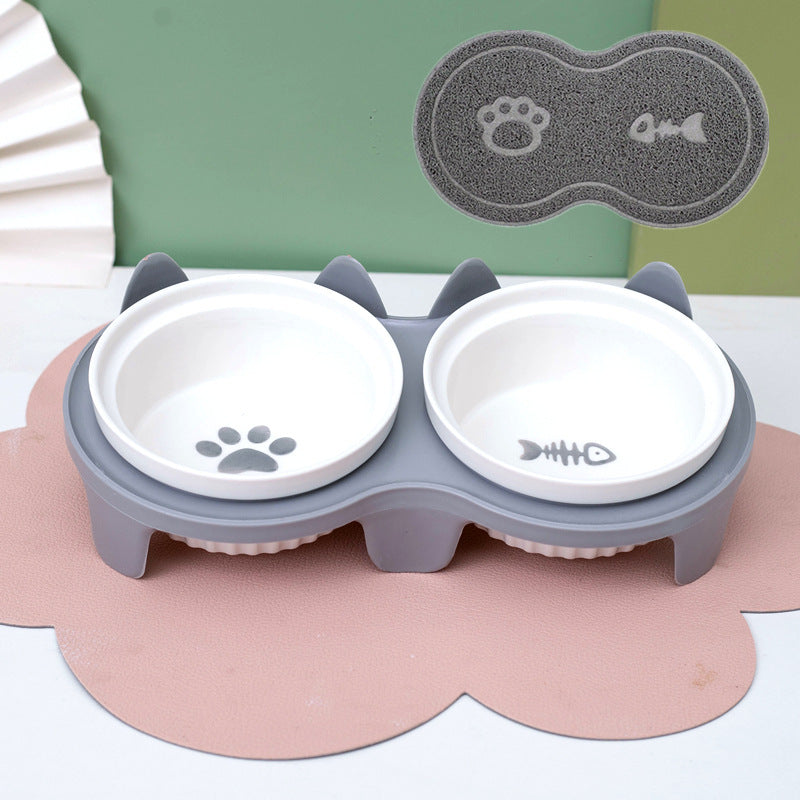 Bowl Ceramic Double Bowl Water Bowl Tall Diagonal Pet Bowl supplies