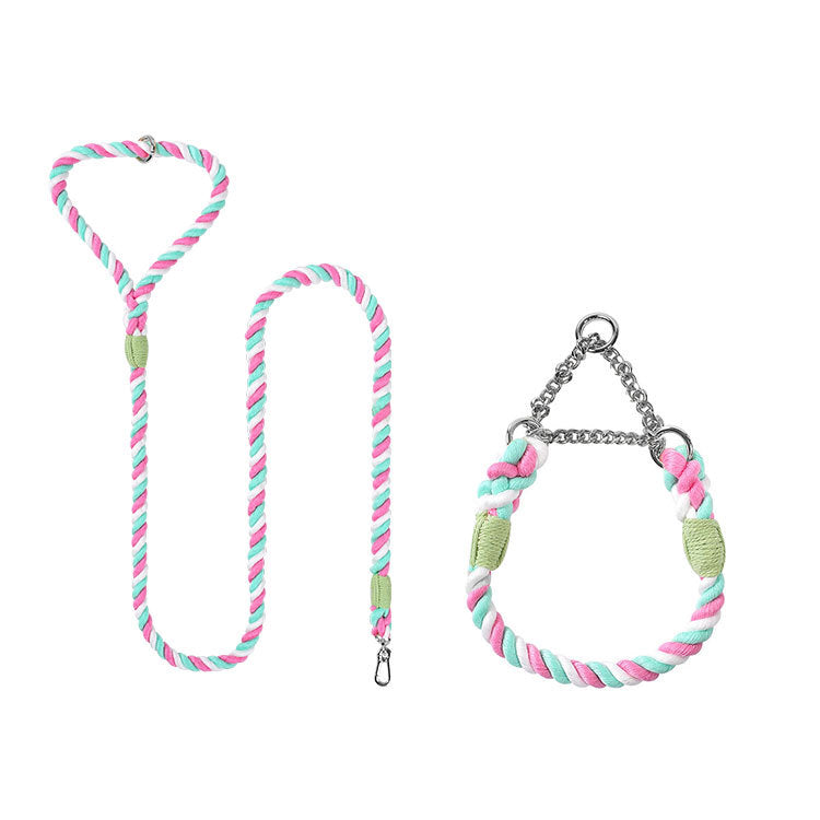Woven Cotton Pet Leash And Collar Set For Comfortable Walking Control