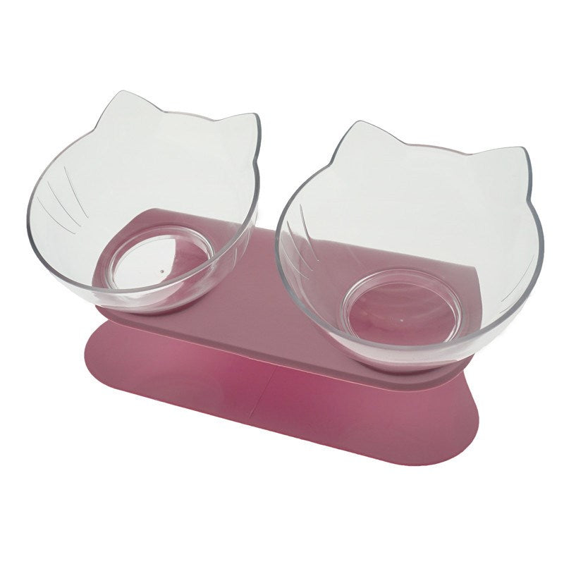 Non Slip Double Pet Bowl Raised Stand Cervical Protection Transparent Feeder