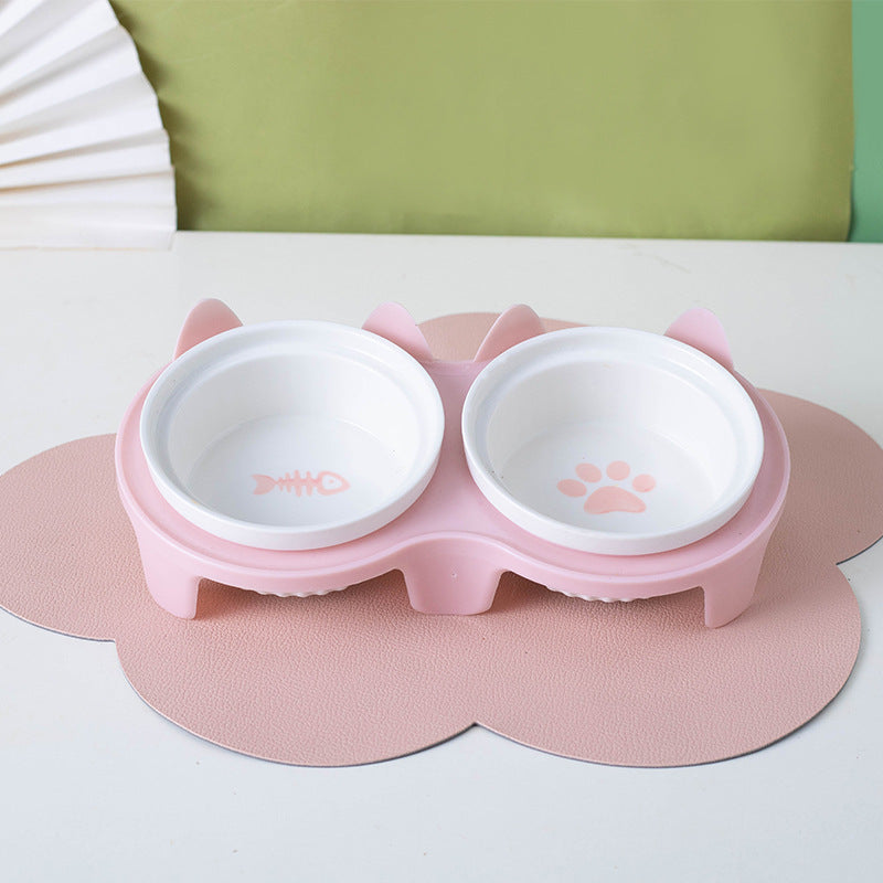 Bowl Ceramic Double Bowl Water Bowl Tall Diagonal Pet Bowl supplies