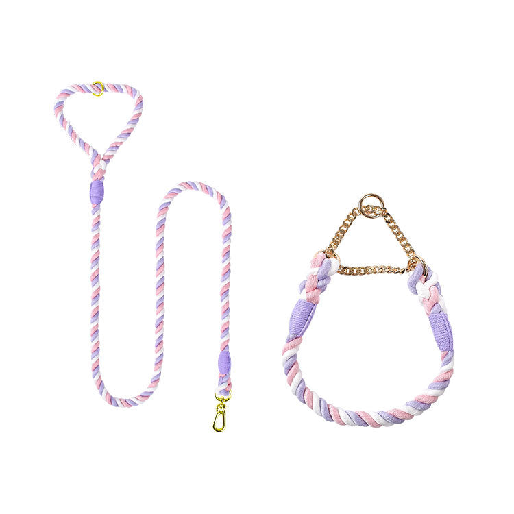 Woven Cotton Pet Leash And Collar Set For Comfortable Walking Control