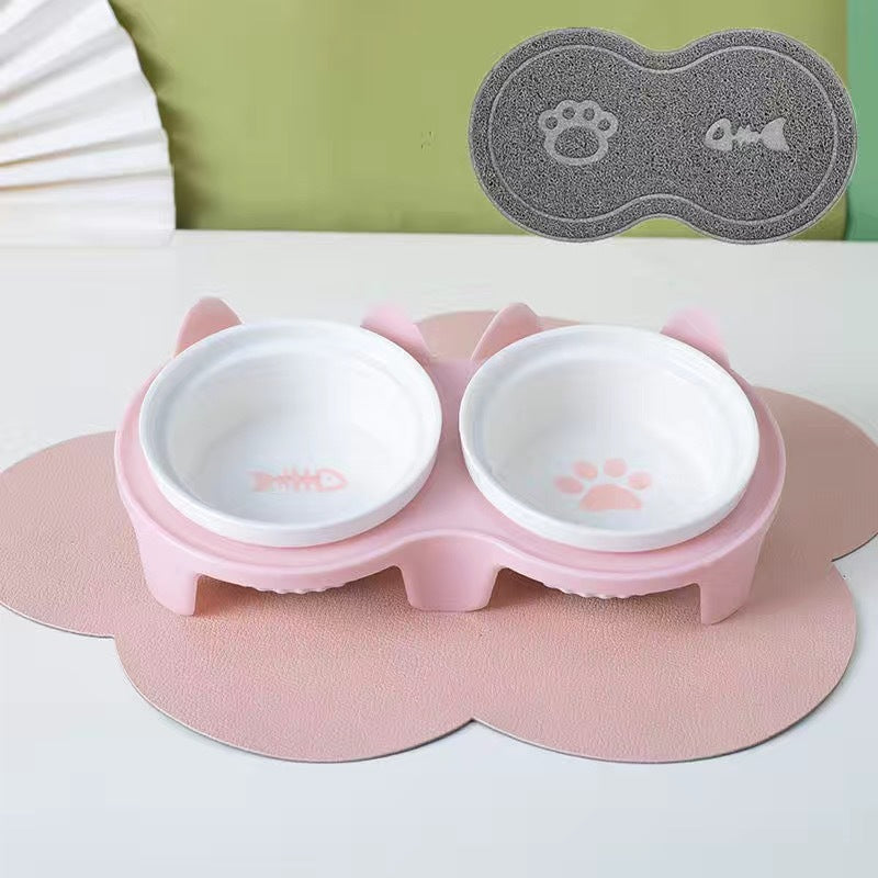 Bowl Ceramic Double Bowl Water Bowl Tall Diagonal Pet Bowl supplies