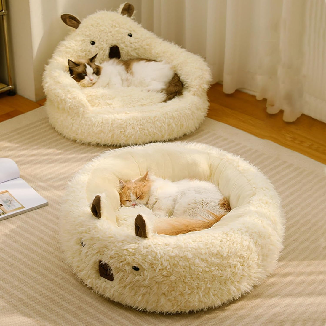Pet Alpaca Calming Plush Detachable Pad Anti Slip Winter Warm Nest Bed