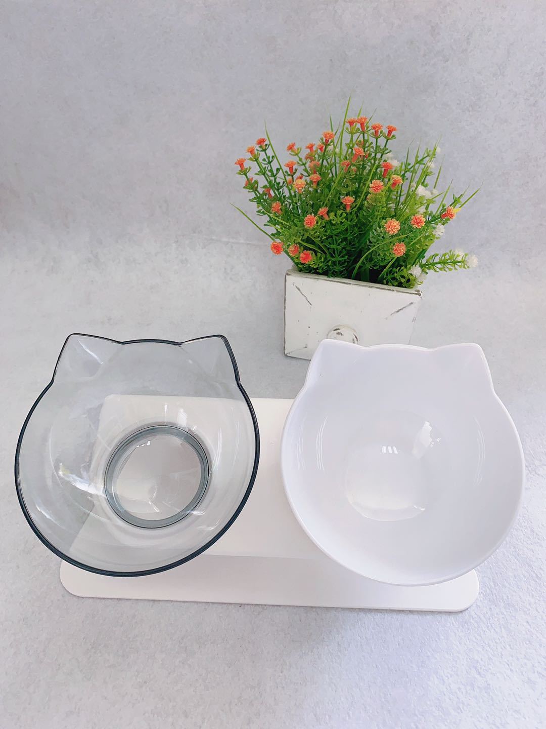 Non Slip Double Pet Bowl Raised Stand Cervical Protection Transparent Feeder