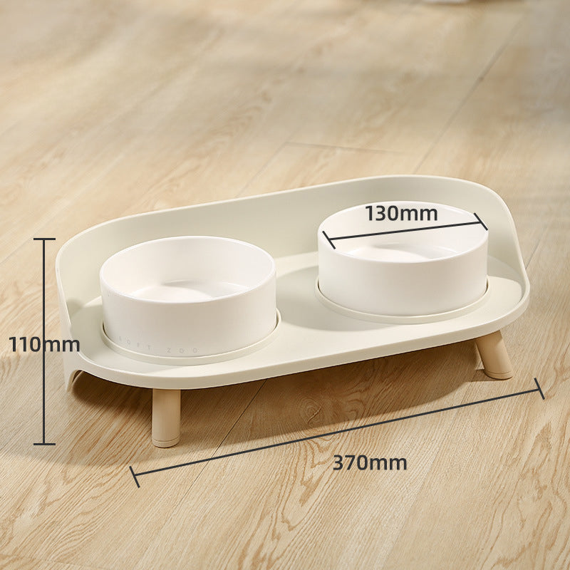 Pet Tilted Double Bowl Cervical Protection Spill Proof Feeder Bowl