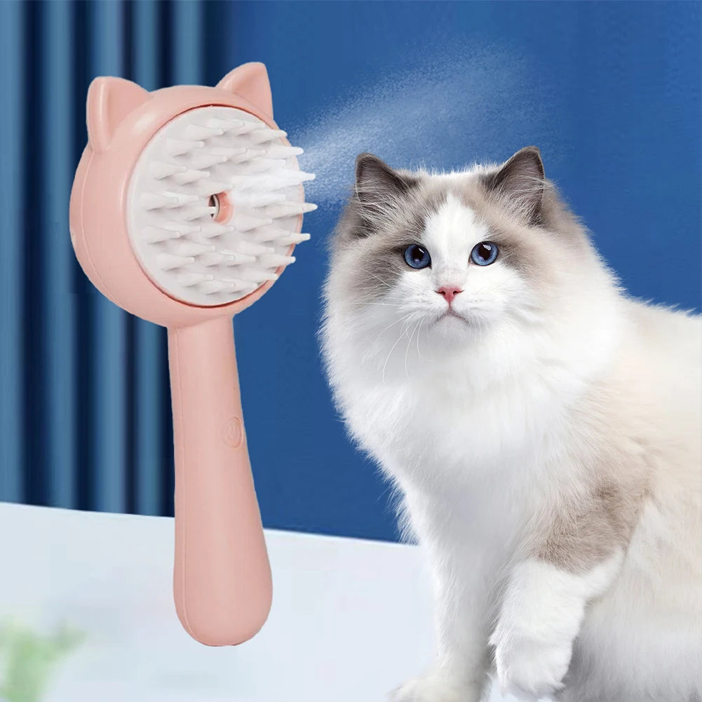 Rechargeable Pet Grooming Brush With Mist And Self-Cleaning Function