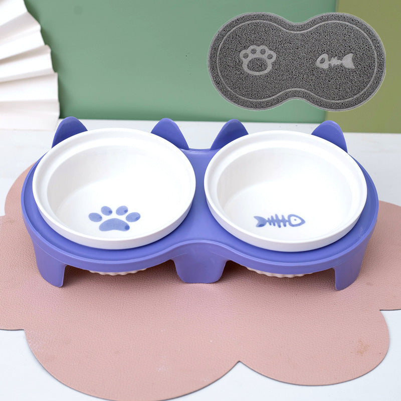 Bowl Ceramic Double Bowl Water Bowl Tall Diagonal Pet Bowl supplies
