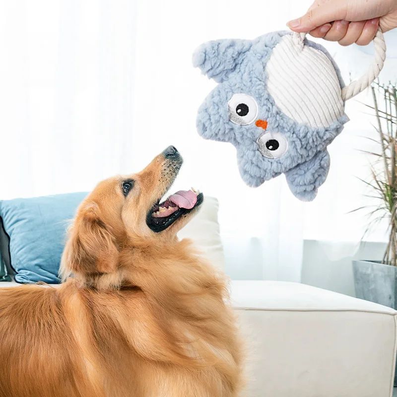 Plush Animal Shape Bite Resistant Squeaky Corduroy Pet Toy Training Accessory