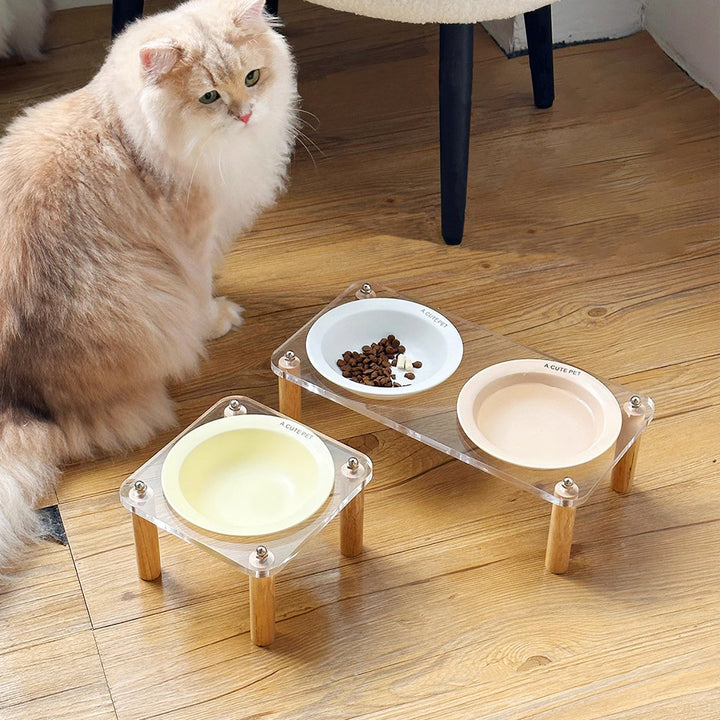 Ceramic Anti-Tumble Raised Pet Food And Water Double Bowl Stand