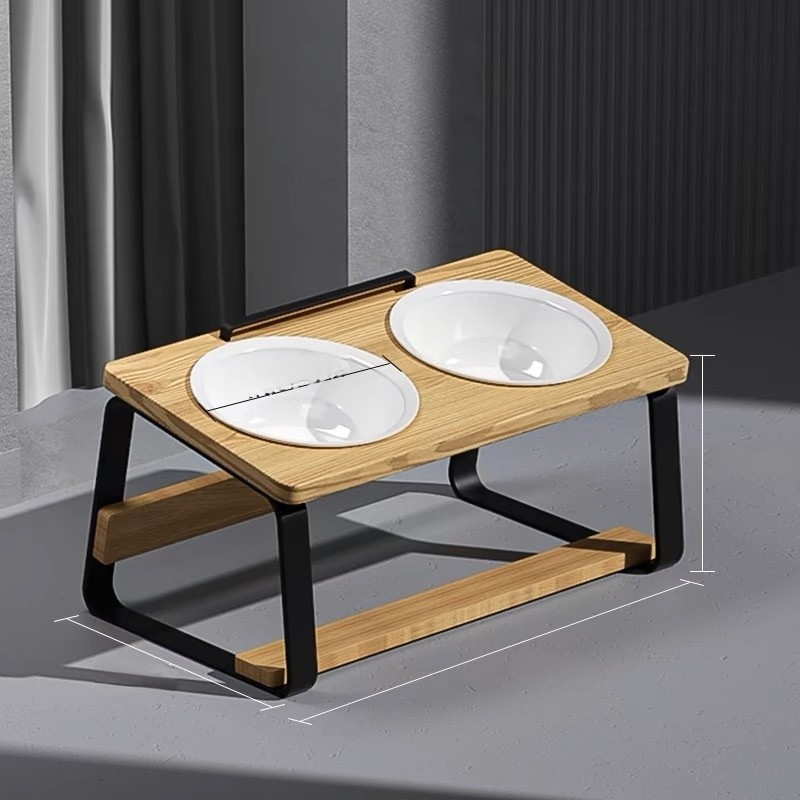 Ceramic Double Bowl Pet Feeding Water Holder Anti Neck Strain Stand