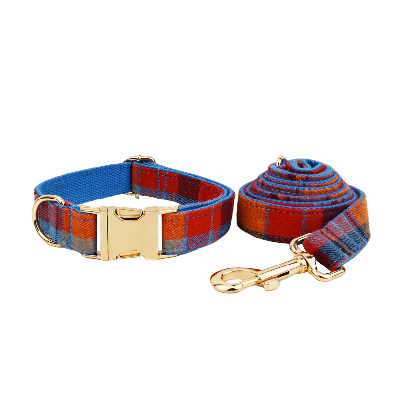 Pet Velvet Plaid Collar Hand Rope Bandana Set