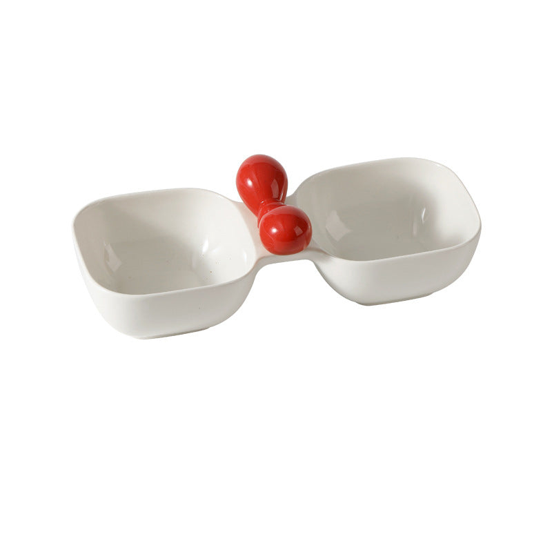 Ceramic Pet Food Water Snack Dual Bowl Set