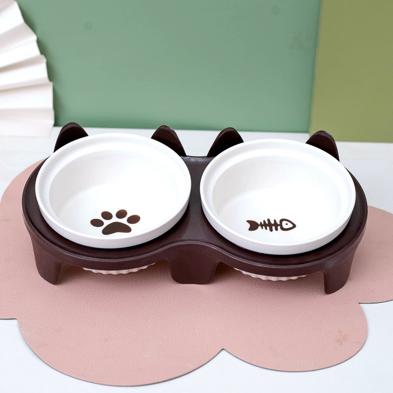 Bowl Ceramic Double Bowl Water Bowl Tall Diagonal Pet Bowl supplies