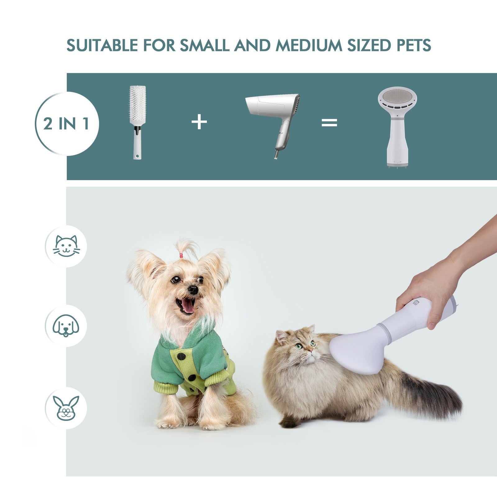Pet Grooming Hair Dryer With Built-In Slicker Brush