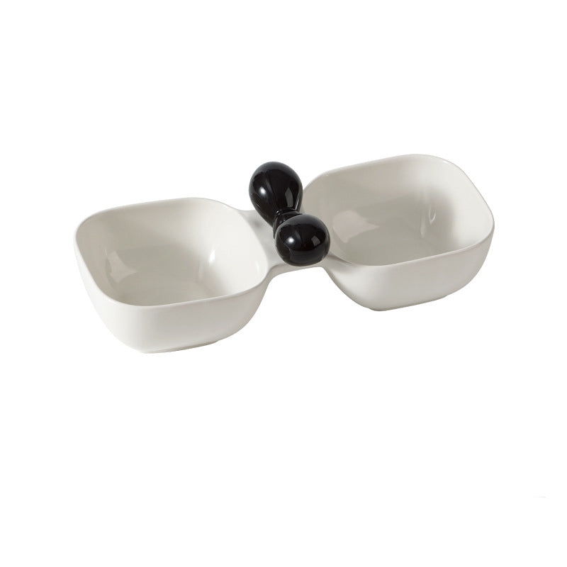 Ceramic Pet Food Water Snack Dual Bowl Set