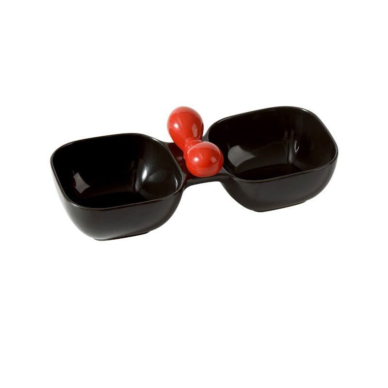 Ceramic Pet Food Water Snack Dual Bowl Set