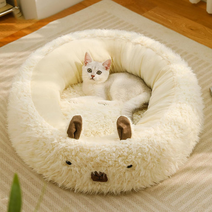 Pet Alpaca Calming Plush Detachable Pad Anti Slip Winter Warm Nest Bed