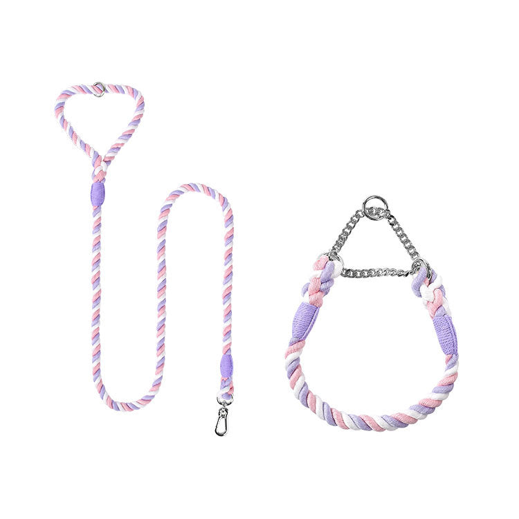 Woven Cotton Pet Leash And Collar Set For Comfortable Walking Control