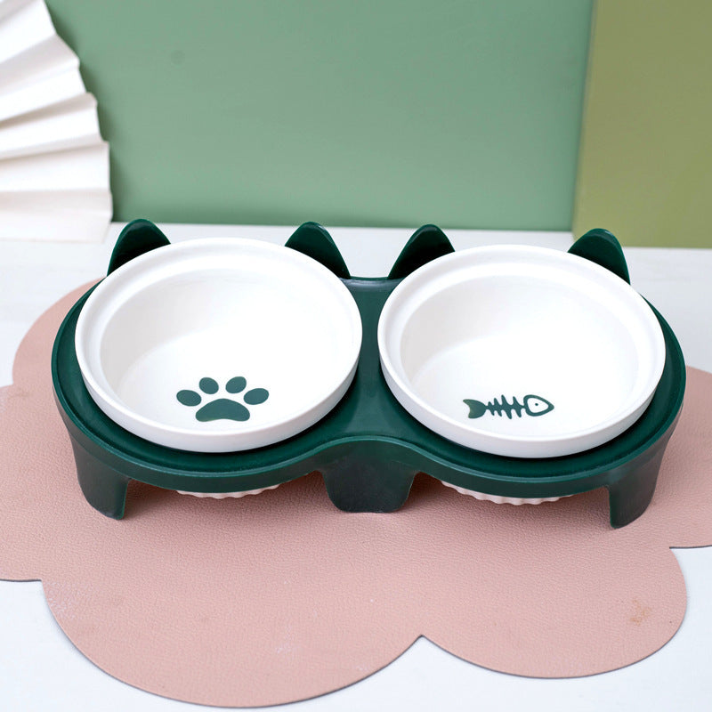 Bowl Ceramic Double Bowl Water Bowl Tall Diagonal Pet Bowl supplies